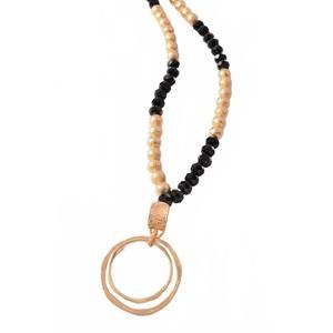NEW MERVEILLE glass metal ball bead long necklace in gold/black